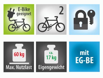 2 Tasche PREMIUM 60kg E-Bike klappbar faltbar Fahrradträger Eufab