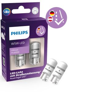 Philips LED W 5W Ultinon Pro6000 mit Straßenzulassung 6000K 2Stk