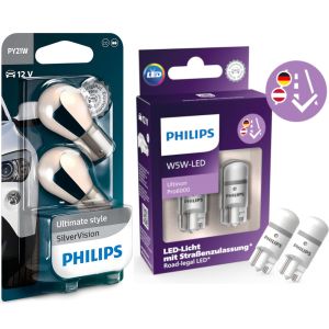 Philips 2x SilverVision f. Blinker + 2x LED Ultinon Pro6000 W 5W f