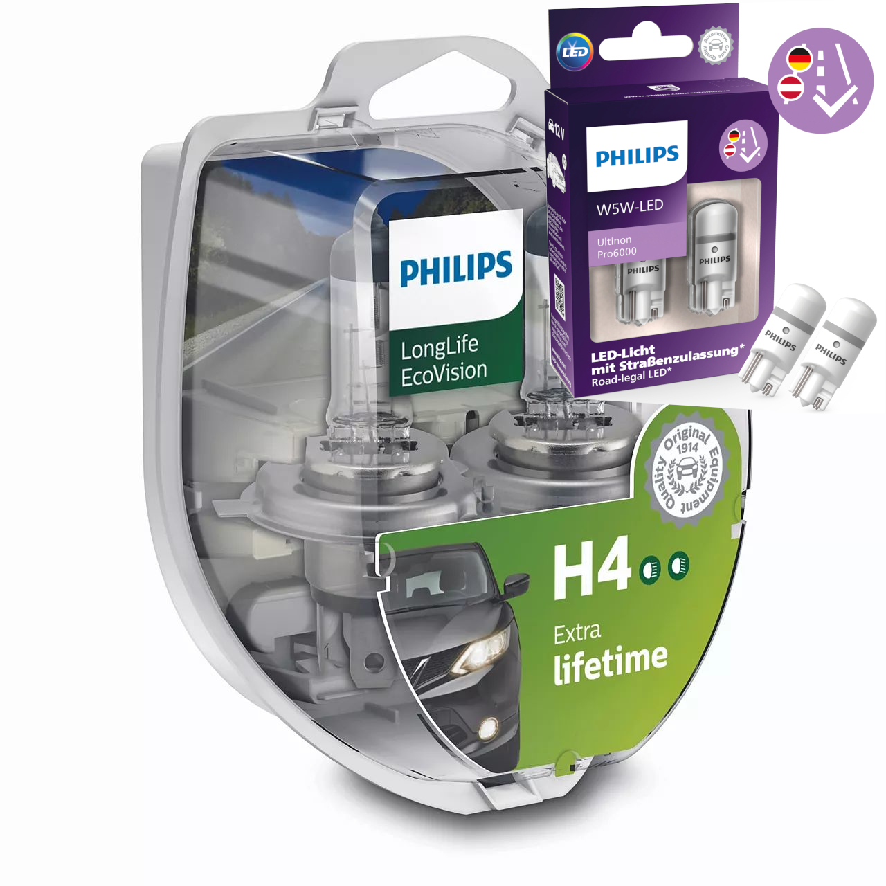 Philips LL RacingVision Ultinon White Ultra X-treme +W 5W LED Freie Wahl  2+2